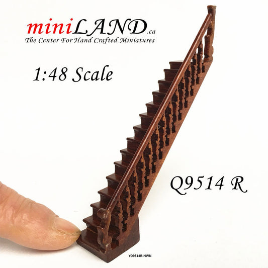 1:48 1/4" quarter scale Right staircase Top quality walnut dollhouse miniature Q9514R