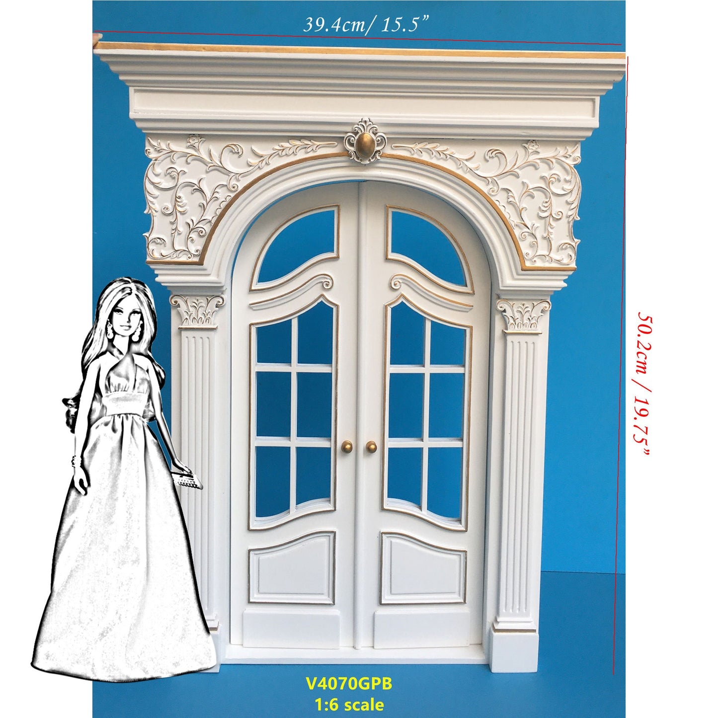 1:6 Scale white Fancy craved Victorian French door for Barbie  Fashion royalty size dollhouse miniature Handcrafted Limited Edition VM4070