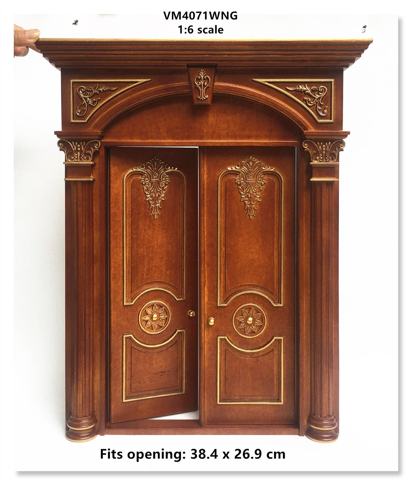 1:6 Scale walnut Fancy craved Victorian Double door for  Fashion dolls size dollhouse miniature Handcrafted Limited Edition