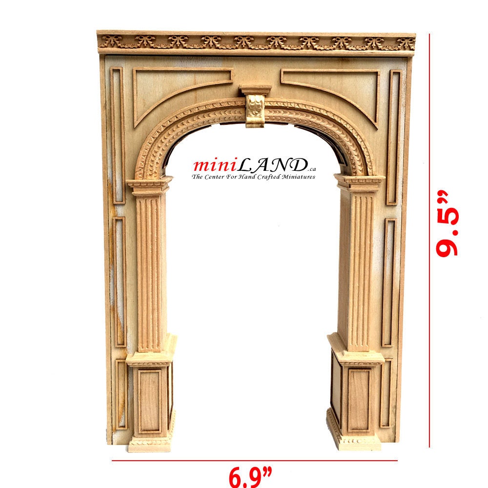 Archway doorway unit Dollhouse miniature furniture Manor wall panel roombox 6.9"W 1:12 Scale unpainted door