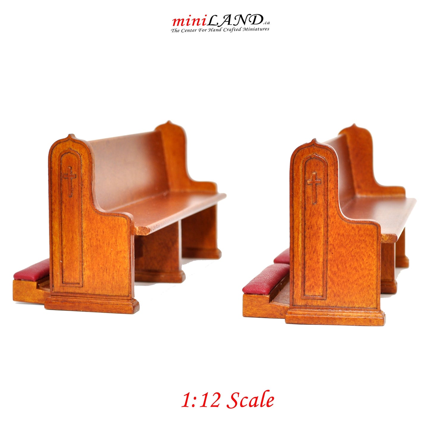 Miniature Church Pew with folding kneeling bench for 1:12 dollhouse handcrafted