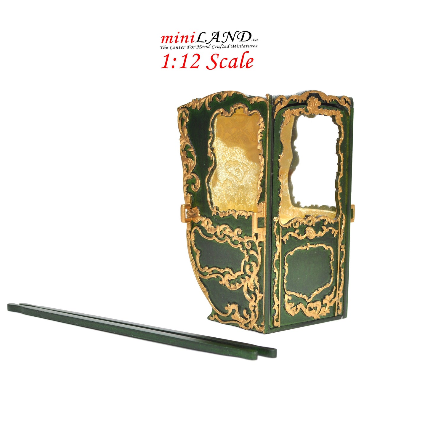 Mini Handcrafted Italian Sedan Chair (Litter) 19th Century style for 1:12 dollhouse miniatures Green