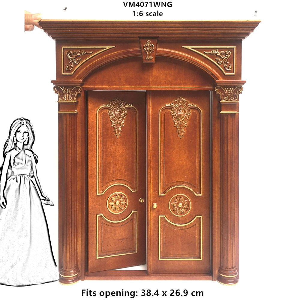 1:6 Scale walnut Fancy craved Victorian Double door for  Fashion dolls size dollhouse miniature Handcrafted Limited Edition