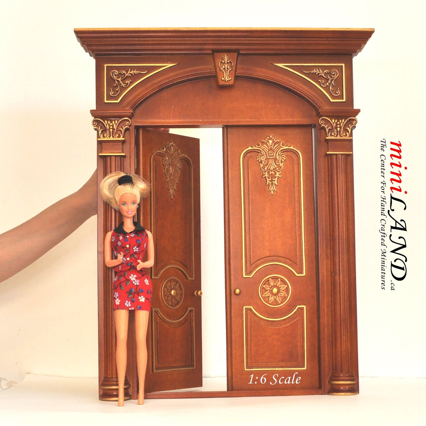 1:6 Scale walnut Fancy craved Victorian Double door for  Fashion dolls size dollhouse miniature Handcrafted Limited Edition