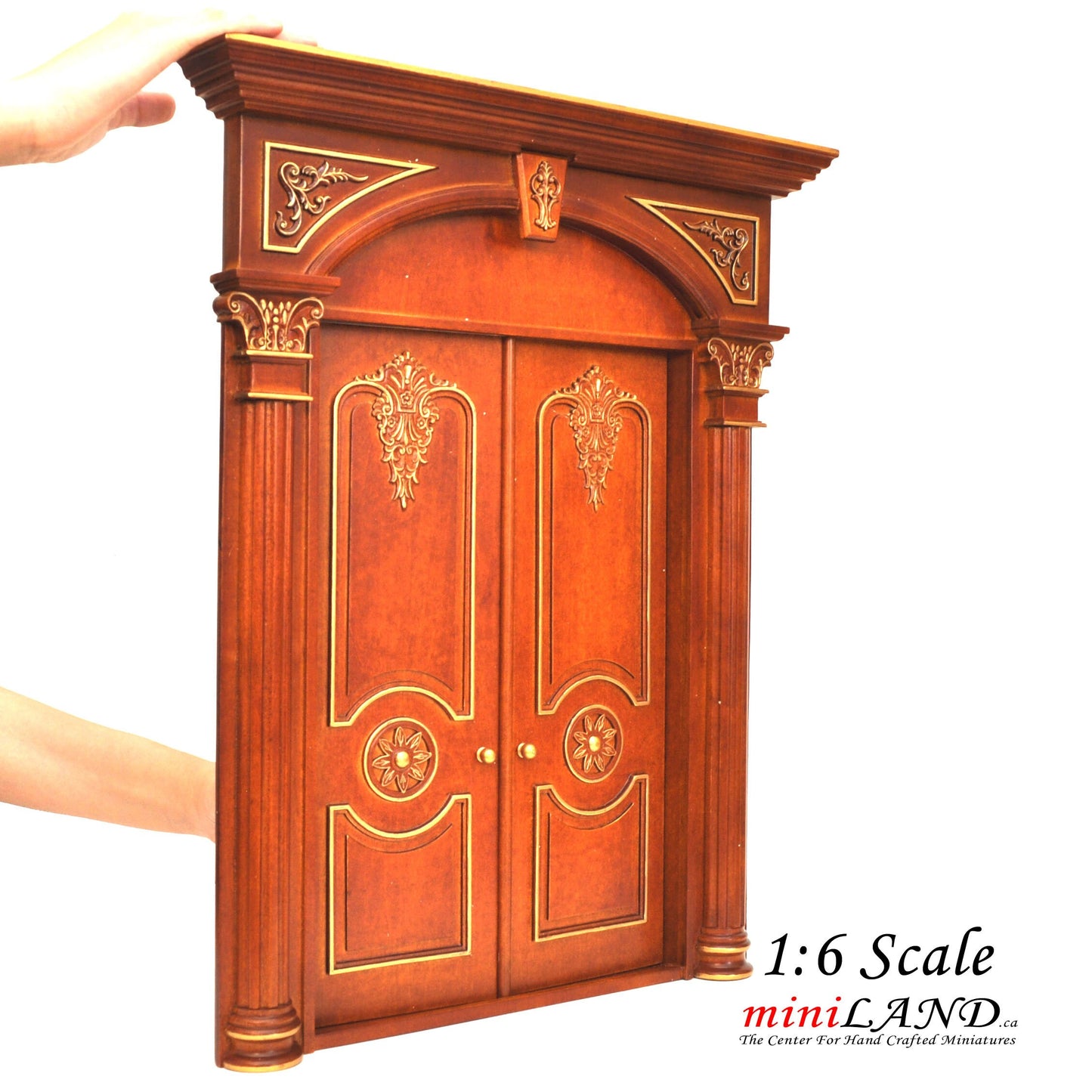 1:6 Scale walnut Fancy craved Victorian Double door for  Fashion dolls size dollhouse miniature Handcrafted Limited Edition