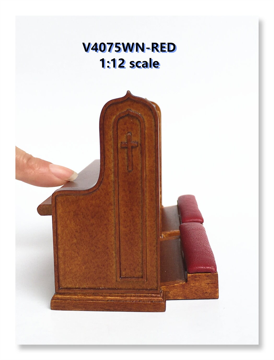 Miniature Church Pew with folding kneeling bench for 1:12 dollhouse handcrafted