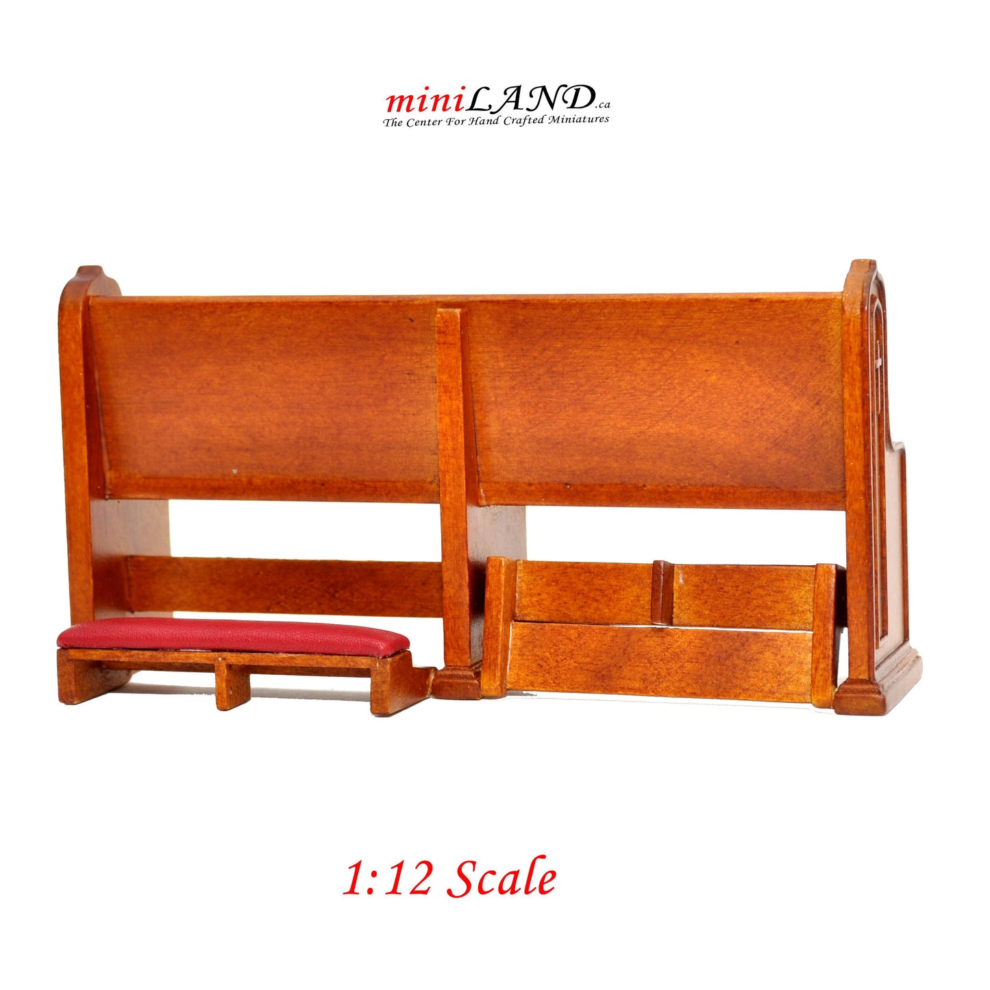 Miniature Church Pew with folding kneeling bench for 1:12 dollhouse handcrafted
