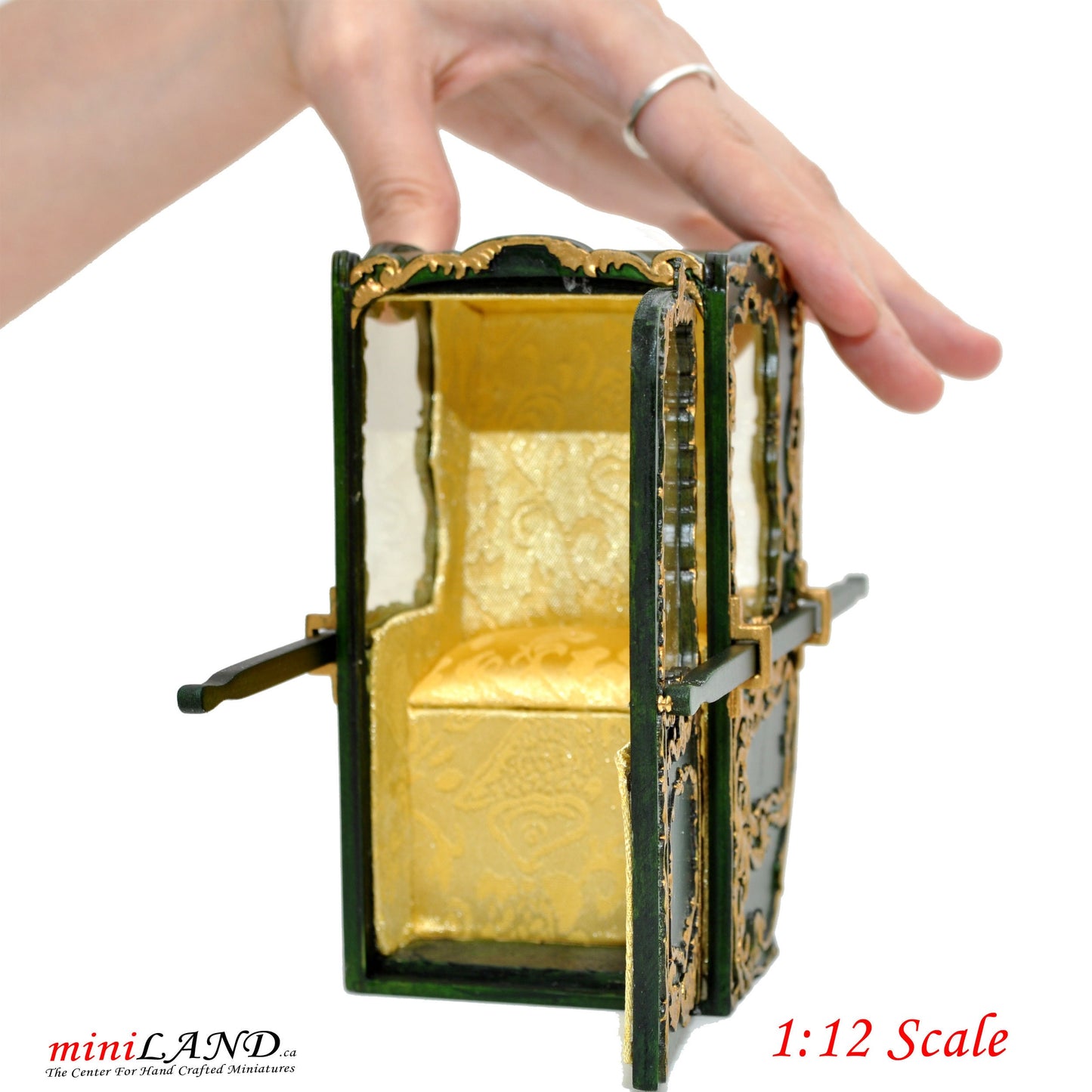 Mini Handcrafted Italian Sedan Chair (Litter) 19th Century style for 1:12 dollhouse miniatures Green