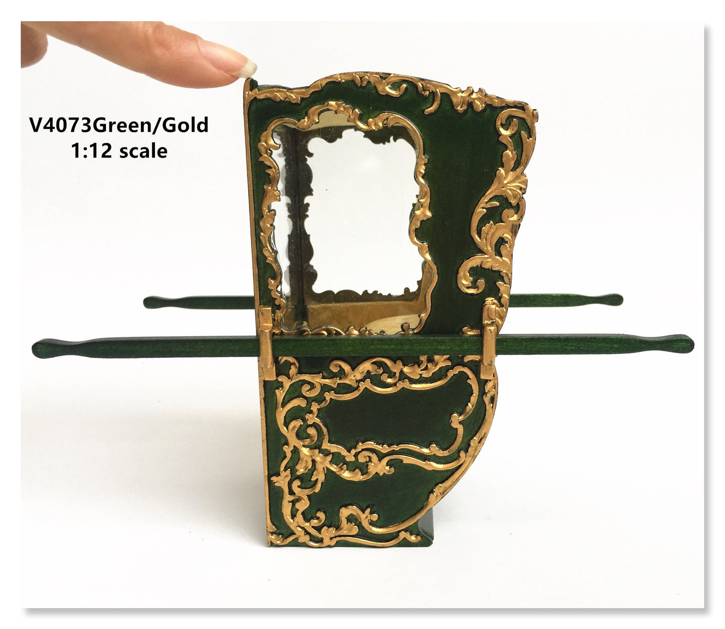 Mini Handcrafted Italian Sedan Chair (Litter) 19th Century style for 1:12 dollhouse miniatures Green