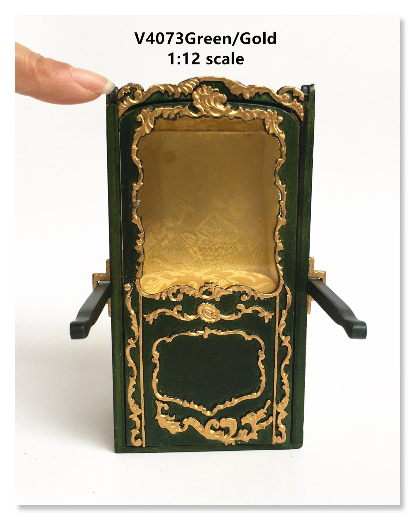 Mini Handcrafted Italian Sedan Chair (Litter) 19th Century style for 1:12 dollhouse miniatures Green