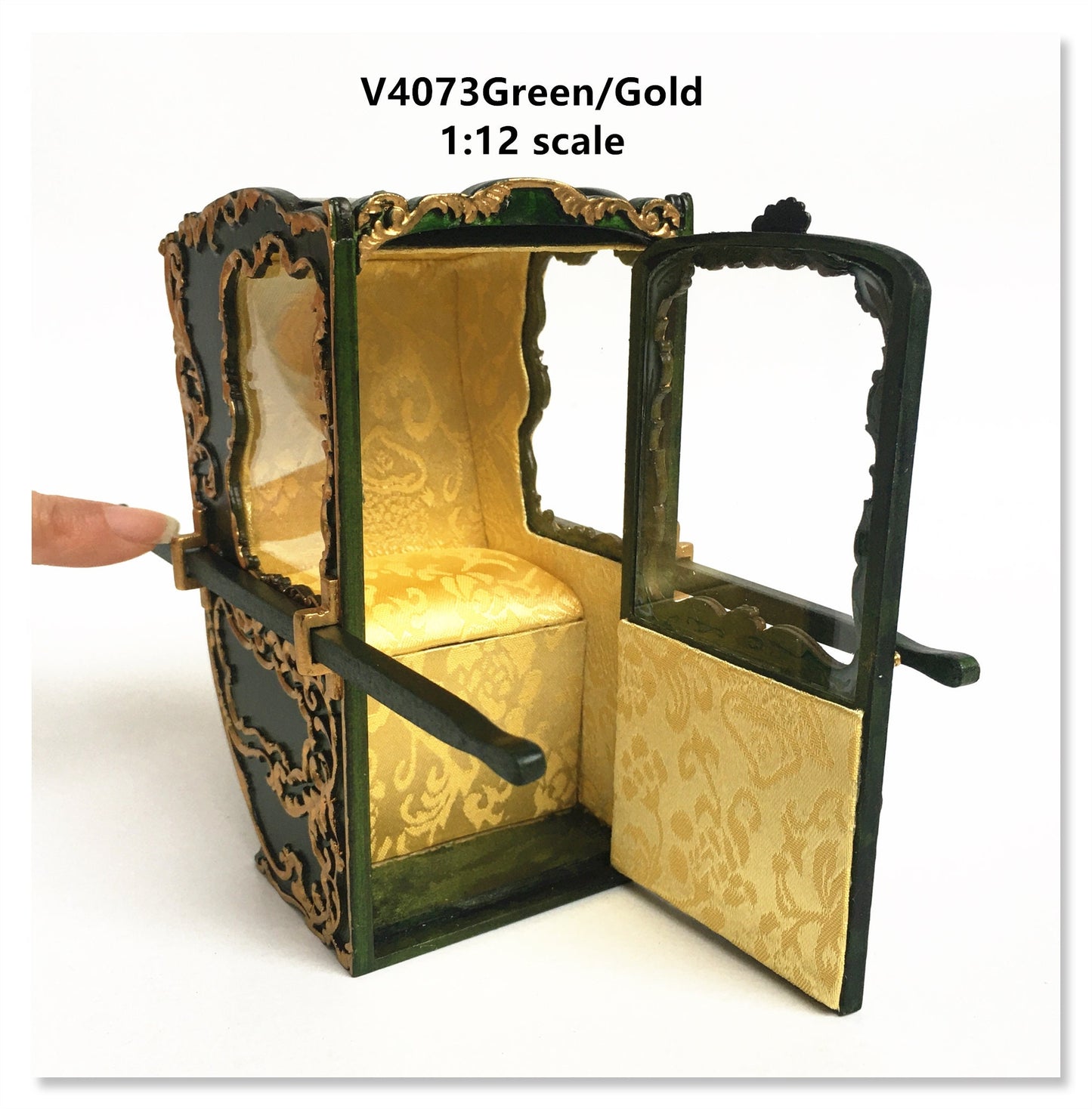 Mini Handcrafted Italian Sedan Chair (Litter) 19th Century style for 1:12 dollhouse miniatures Green