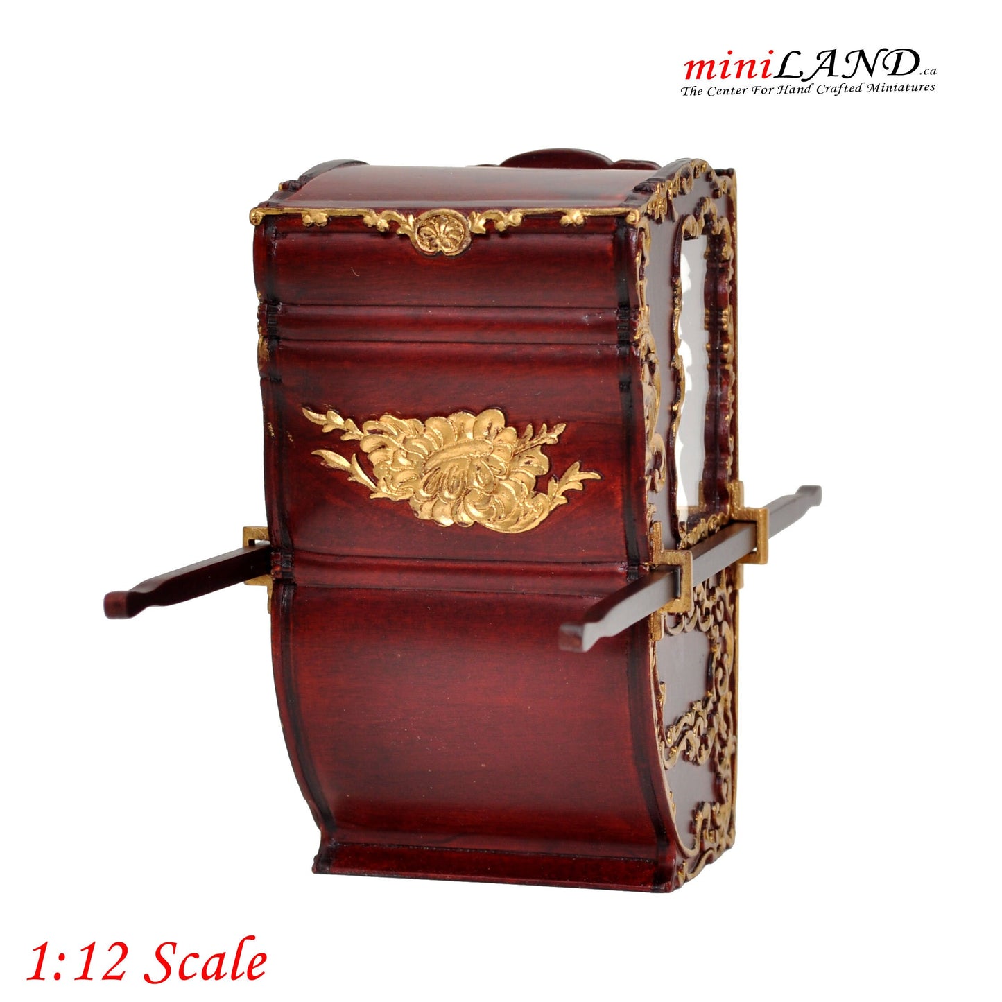 Mini Handcrafted Italian Sedan Chair (Litter) 19th Century style for 1:12 dollhouse miniatures Mahogany color