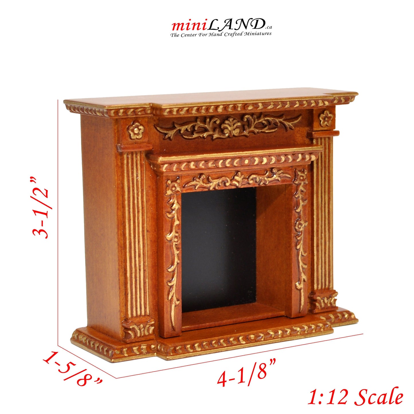 Fine Quality Victorian fireplace for Dollhouse miniature 1:12 Walnut / gold  handcrafted wood Y9512WN