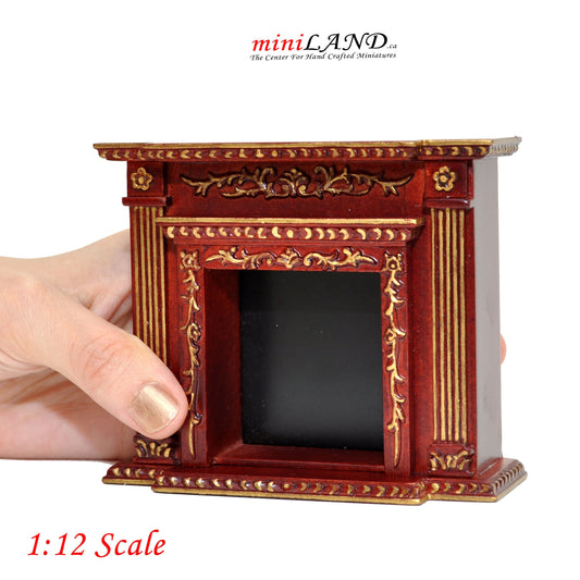 Fine Quality Victorian fireplace for Dollhouse miniature 1:12 Mahogany color/ gold  handcrafted wood Y9512MHG