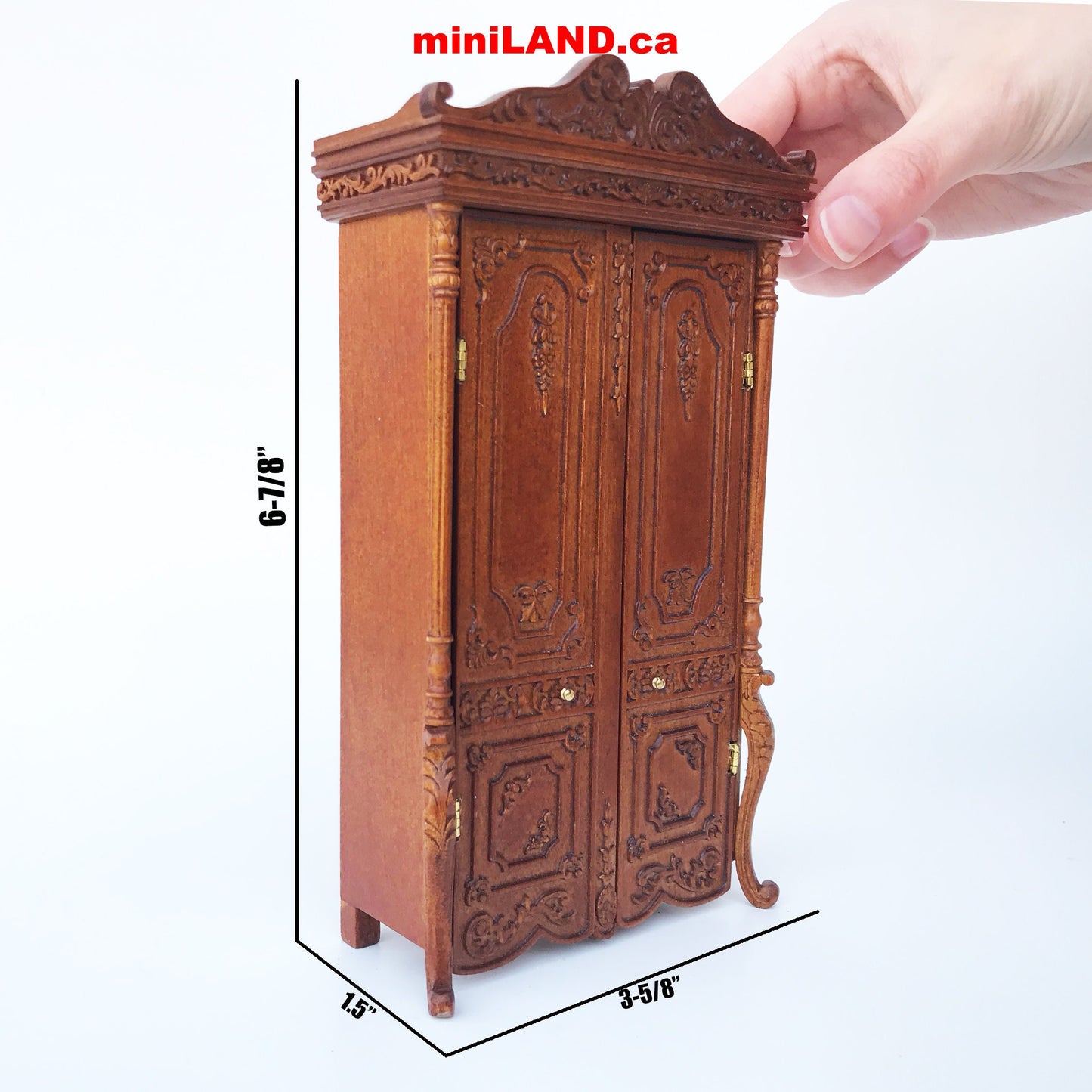 A Hidden Escape Door Wardrobe ARMOIRE Victorian carved cupboard with a hidden escape door handcrafted for 1:12 dollhouse miniatures V4074