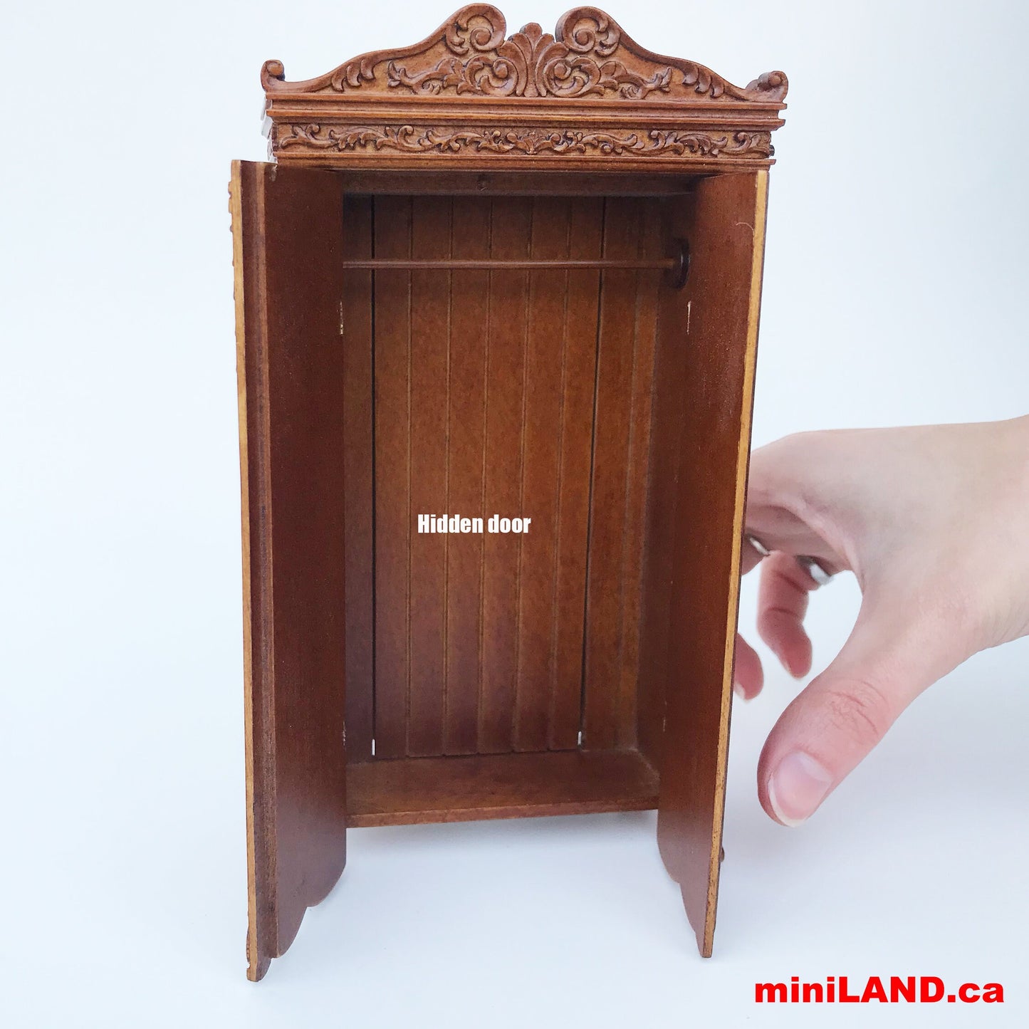 A Hidden Escape Door Wardrobe ARMOIRE Victorian carved cupboard with a hidden escape door handcrafted for 1:12 dollhouse miniatures V4074