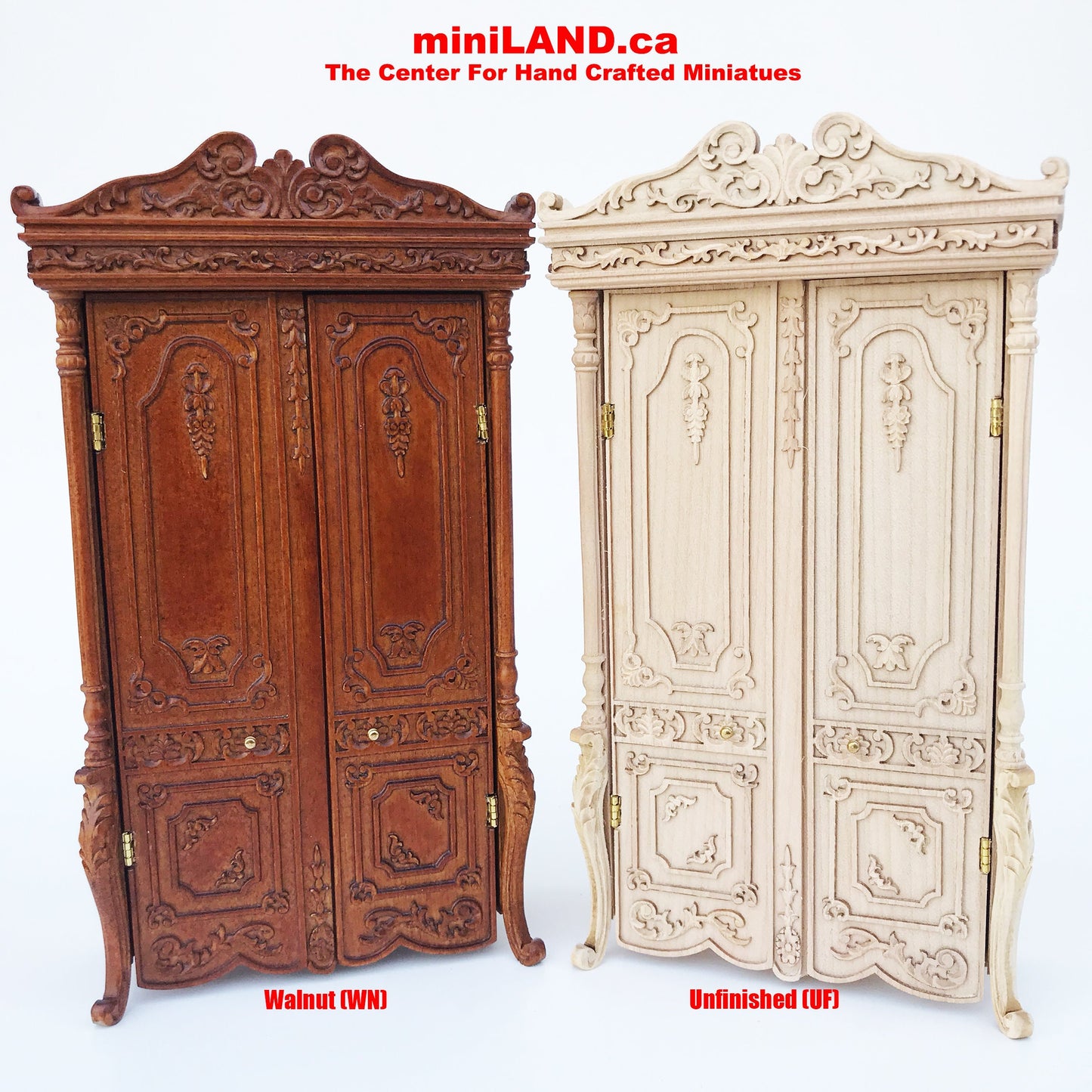 A hidden escape door Wardrobe ARMOIRE Victorian carved cupboard with a hidden escape door  handcrafted for 1:12 dollhouse miniatures. V4074