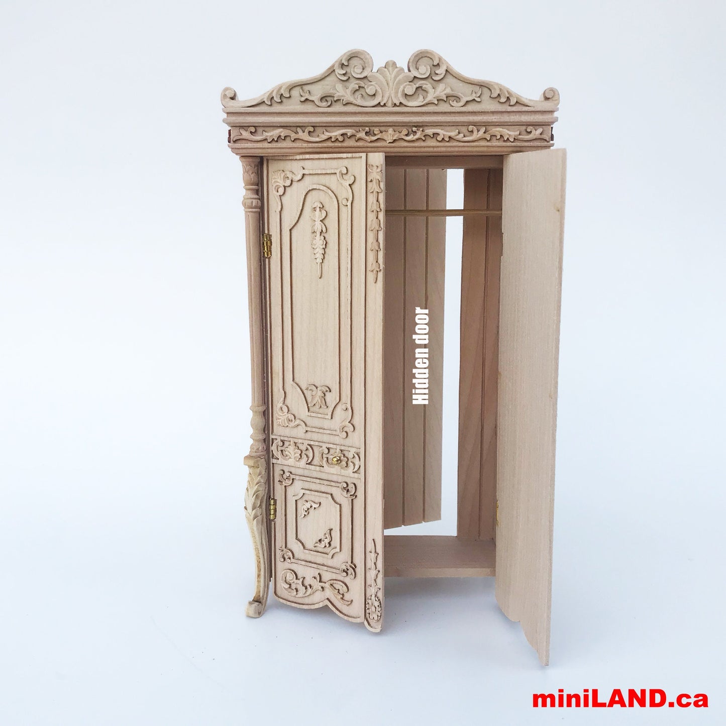 A hidden escape door Wardrobe ARMOIRE Victorian carved cupboard with a hidden escape door  handcrafted for 1:12 dollhouse miniatures. V4074