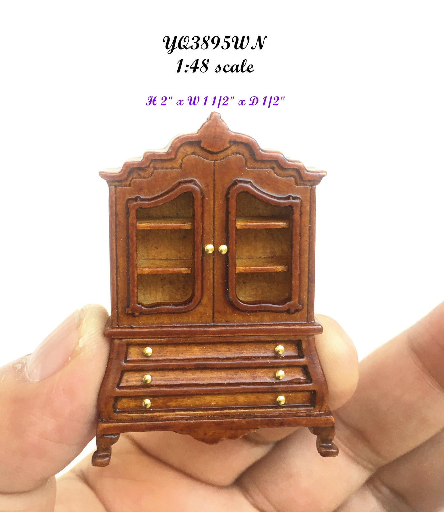 1:48 1/4 quarter scale wooden Walnut Baby dutch ARMOIRE for dollhouse miniature