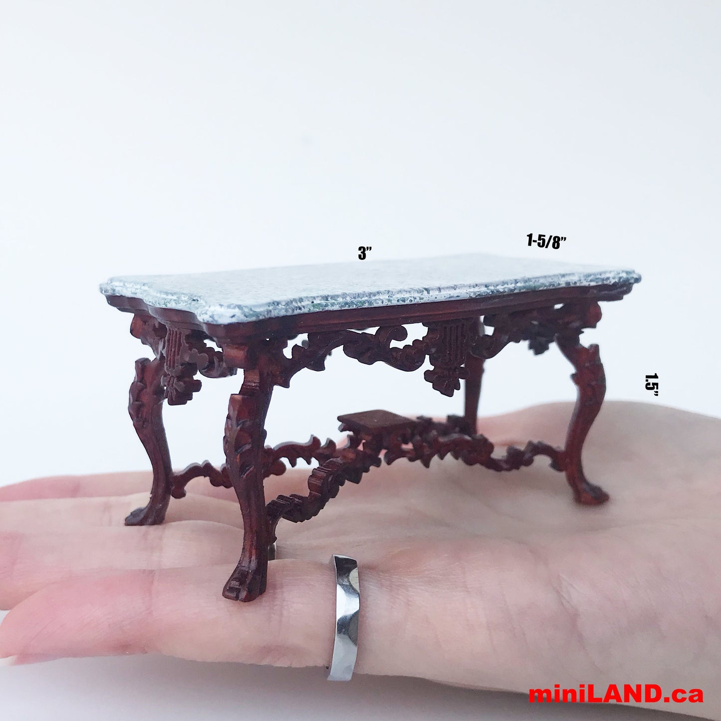 Exquisite carved coffee table Victorian Mahogany color and marble for 1:12 dollhouse miniature