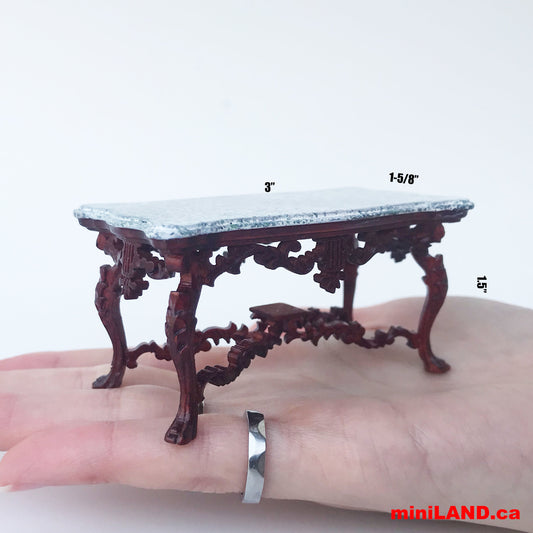 Exquisite carved coffee table Victorian Mahogany color and marble for 1:12 dollhouse miniature