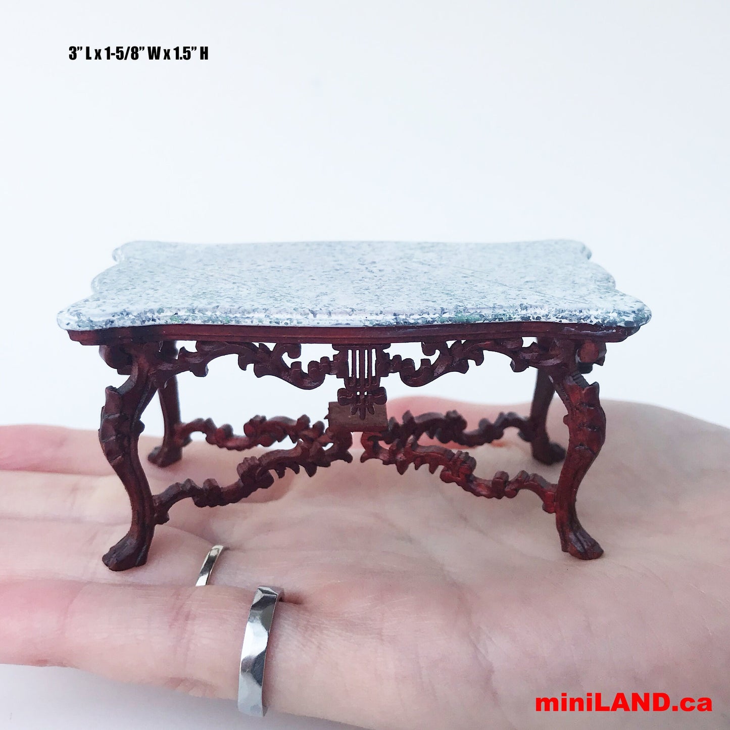 Exquisite carved coffee table Victorian Mahogany color and marble for 1:12 dollhouse miniature