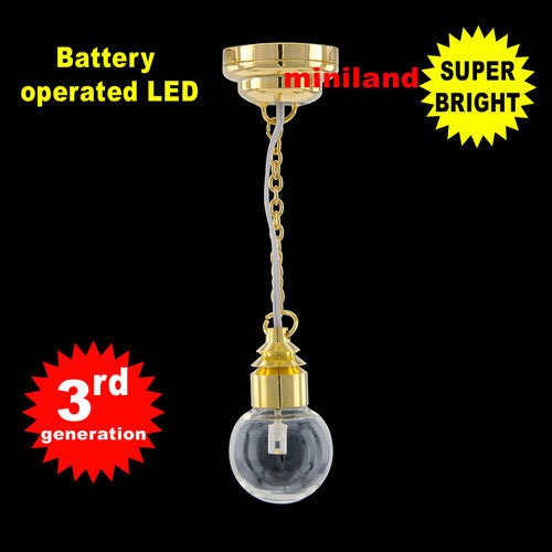 Hanging clear globe bulb lamp LED Super bright with On/off switch for dollhouse miniature 1:12