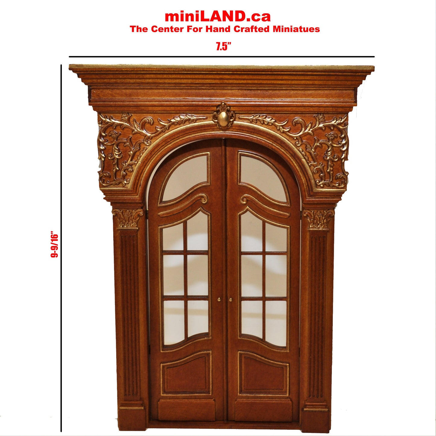 Fancy Victorian Handcrafted wooden Elegant French door Handmade Excellent quality for 1:12 dollhouse miniature walnut with gold impression