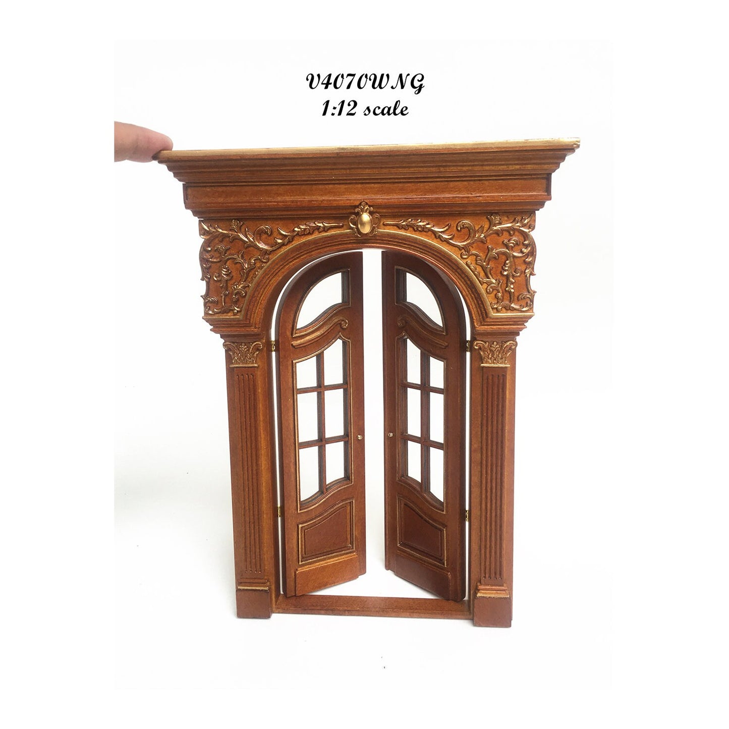 Fancy Victorian Handcrafted wooden Elegant French door Handmade Excellent quality for 1:12 dollhouse miniature walnut with gold impression
