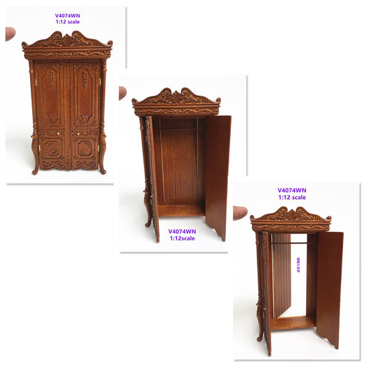 A Hidden Escape Door Wardrobe ARMOIRE Victorian carved cupboard with a hidden escape door handcrafted for 1:12 dollhouse miniatures V4074