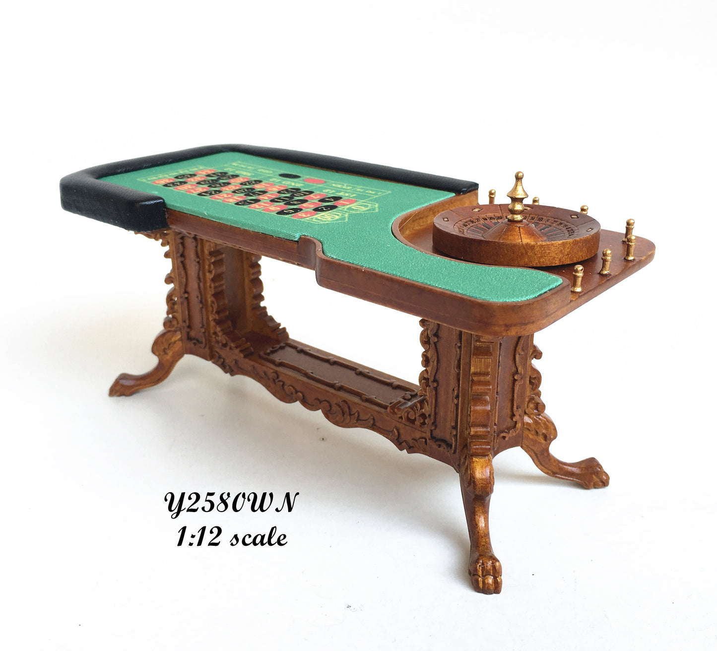 Miniature  Roulette Casino Wheel play game for Dollhouse 1:12 scale bet gamble with 3 high stool chairs