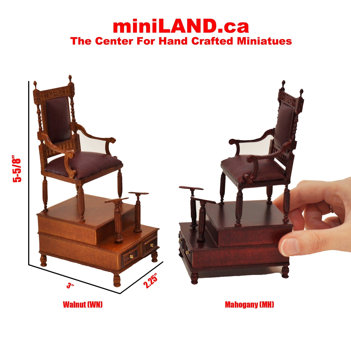 Shoeblack Chair Quality unit for Dollhouse miniature 1:12 Bootblack Shoe polisher WALNUT