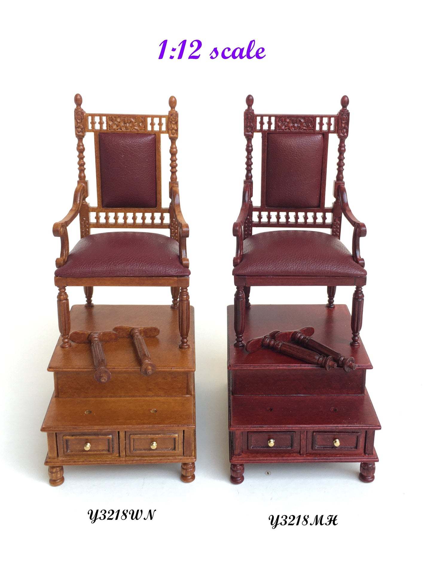 Shoeblack Chair Quality unit for Dollhouse miniature 1:12 Bootblack Shoe polisher WALNUT