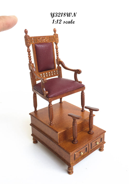Shoeblack Chair Quality unit for Dollhouse miniature 1:12 Bootblack Shoe polisher WALNUT
