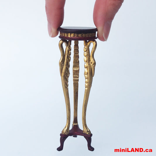 SWAN-Head CARVED tall side table Victoria Mahogany and gold for 1:12 dollhouse miniature