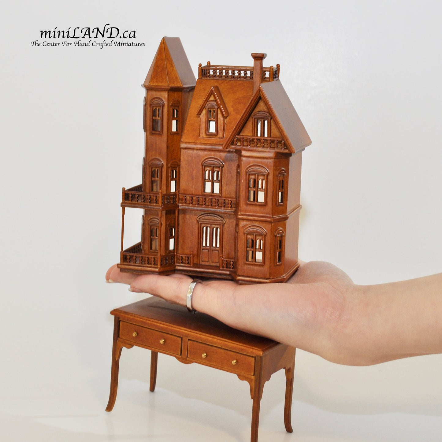 Mini Queen Anne style  Dollhouse for 1/12 dollhouse with table WHITE 1:144 miniature house for 1/12 rooms back opening V4063 WH
