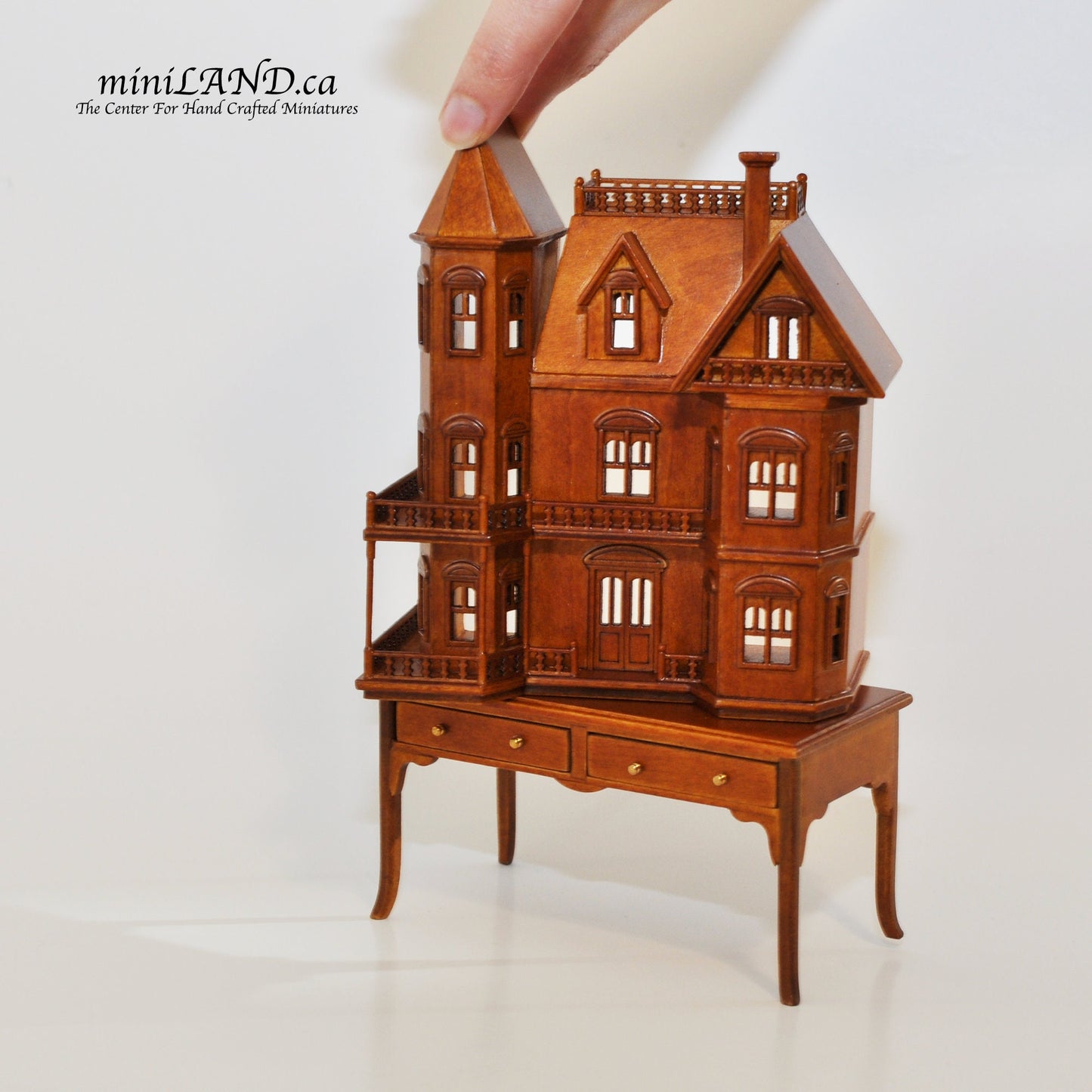 Mini Queen Anne style  Dollhouse for 1/12 dollhouse with table WALNUT 1:144 miniature house for 1/12 rooms back opening V4063 WN
