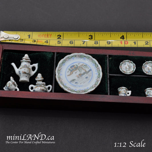 Dollhouse miniature Egg Shell Porcelain 8 piece Coffee Set hand painted 1:12 scale