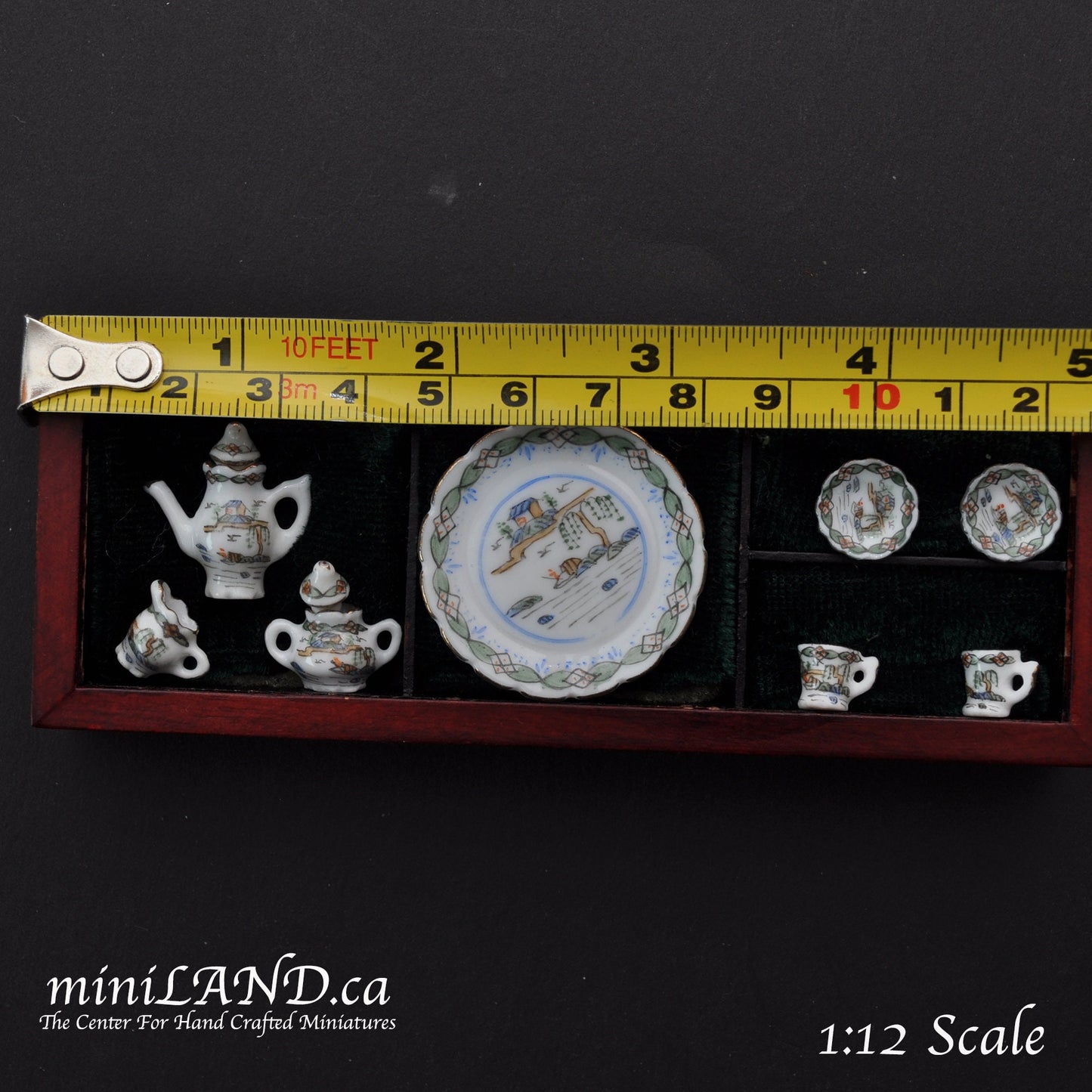 Dollhouse miniature Egg Shell Porcelain 8 piece Coffee Set hand painted 1:12 scale