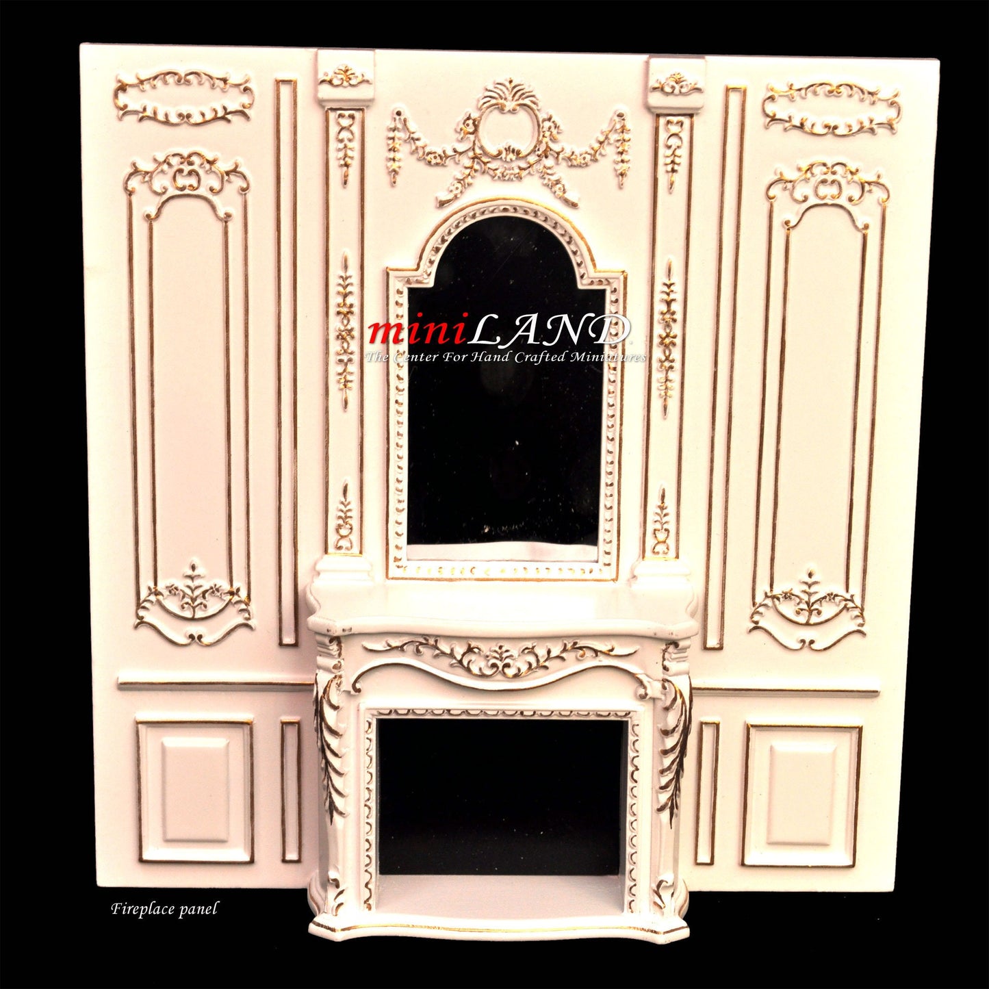 Fireplace panel - Royal Paneling line White with gold for 1:12 dollhouse miniature wall panel