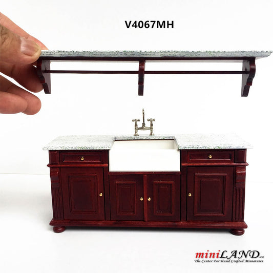 Mahogany Victorian quality Kitchen sink unit counter with shelf metal sink top 1:12 dollhouse miniature