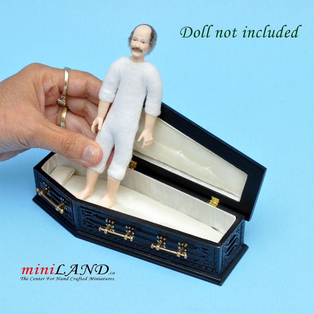 Black Coffin wood top Dollhouse miniature 1:12 scale fits Heidi Ott dolls funeral