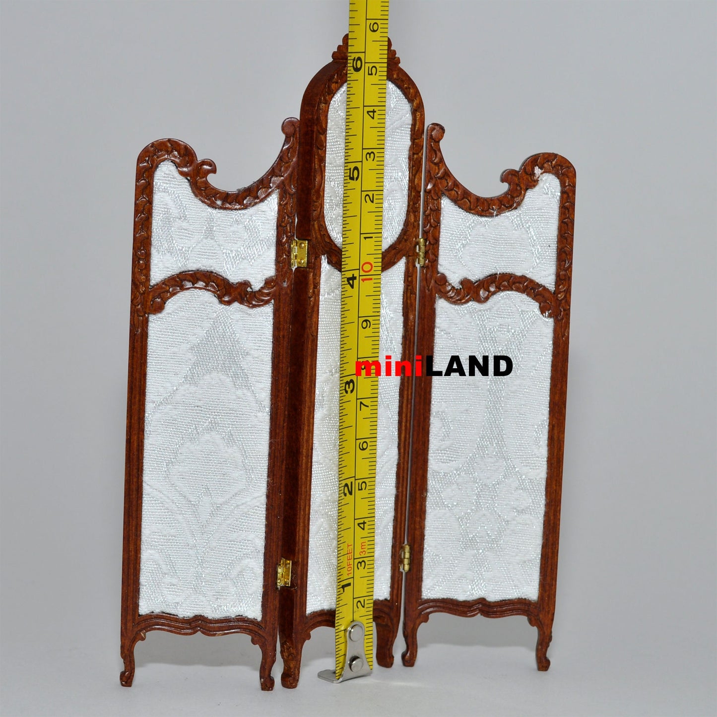 Adjustable Panelled Screen divider partition wall elegant  for 1:12 bedroom dollhouse miniature wood WN with white fabric