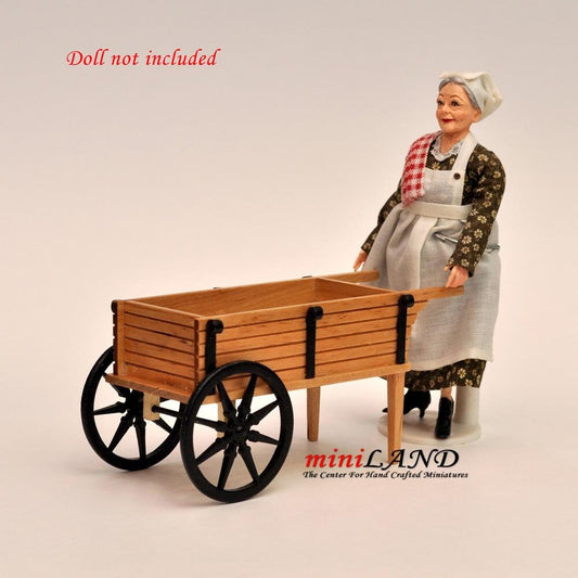 Wooden Wheel Barrow Stall Flowers / vegetables store shop display 1:12 scale miniature dollhouse with wheels Y6080 GO