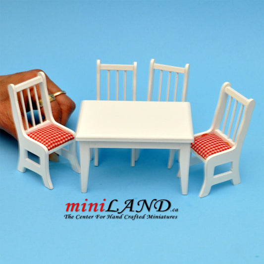 5 pcs country style Kitchen table with chairs white dollhouse miniature 1:12 for minis plaid cushion set TableWH