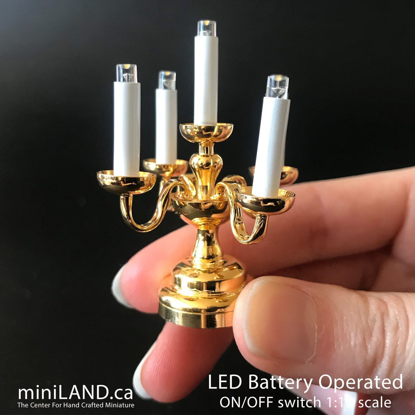 Small Candelabra 5 candles  Super bright  with on/off switch for 1:12 scale dollhouse miniatures candle