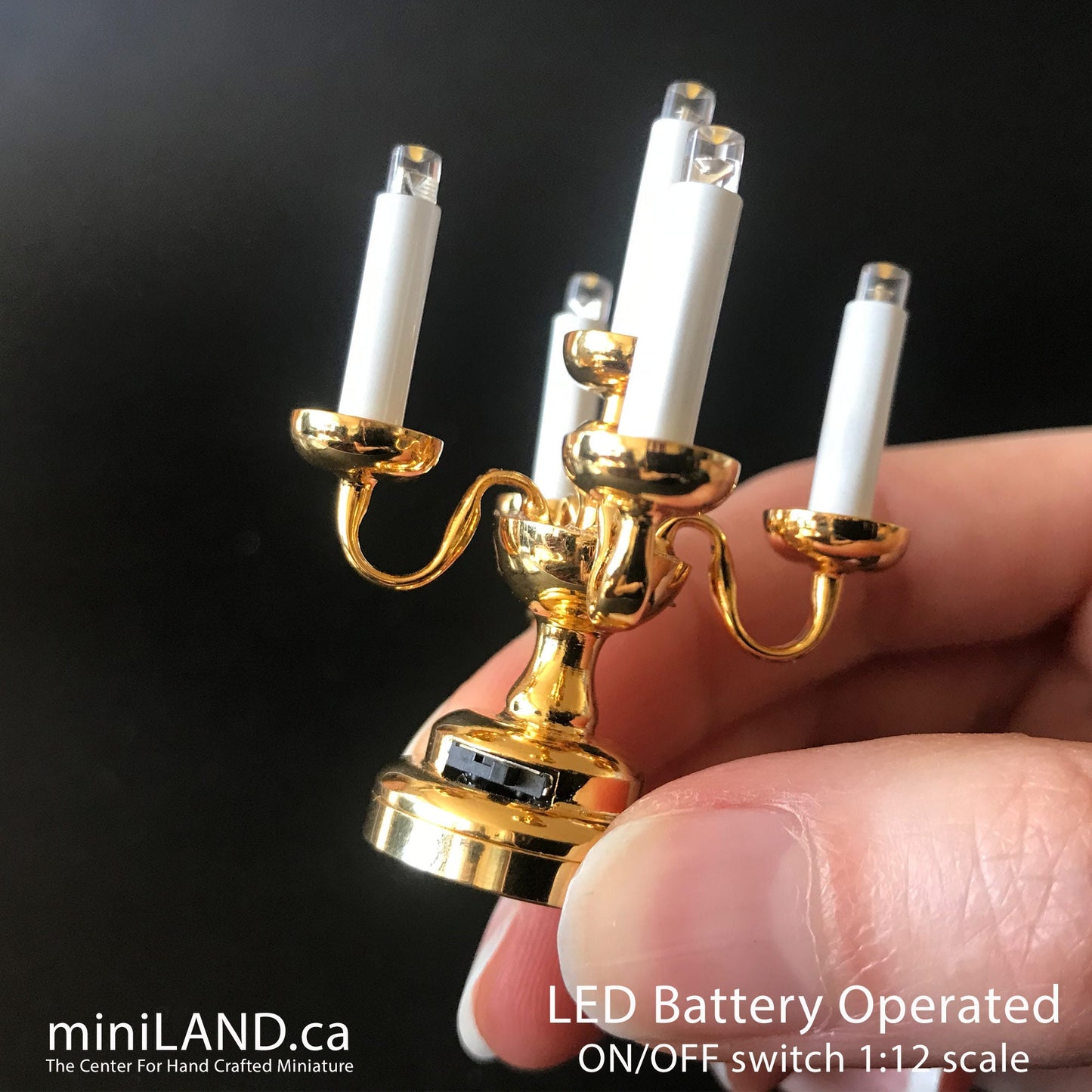 Small Candelabra 5 candles  Super bright  with on/off switch for 1:12 scale dollhouse miniatures candle
