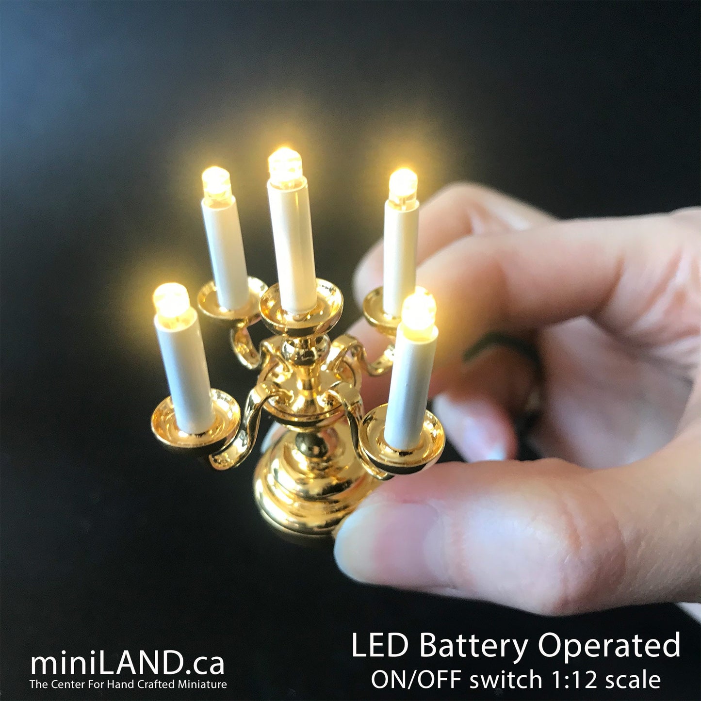 Small Candelabra 5 candles  Super bright  with on/off switch for 1:12 scale dollhouse miniatures candle