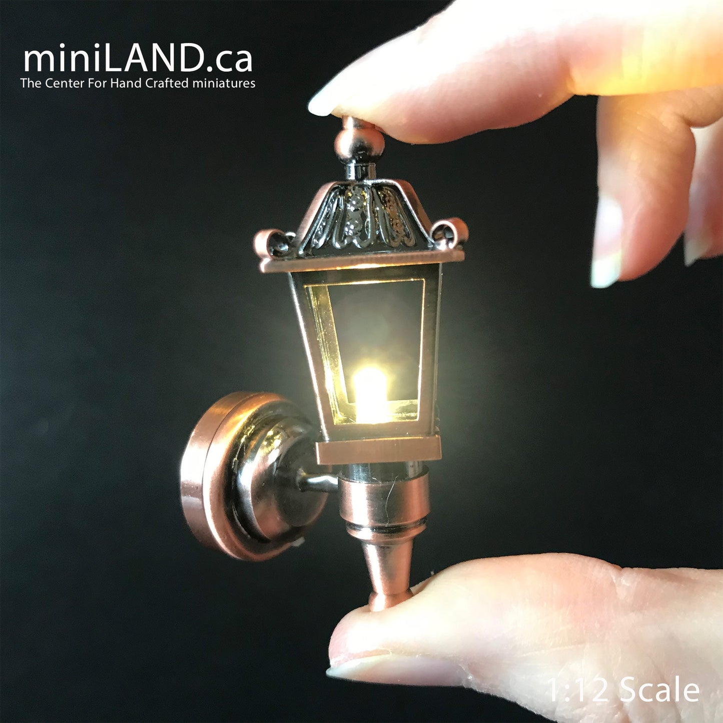 Copper Victorian Carriage Lamp Sconce Super bright LED light with On/off switch for 1:12 dollhouse miniature outdoor