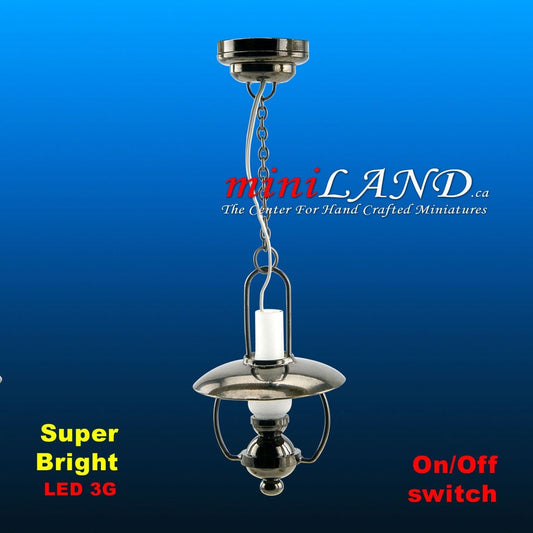 Miniature Lighting Led Battery Light Hanging Gunmetal Black Ceiling Oil Lamp  with on/off switch for 1:12 scale dollhouse miniatures